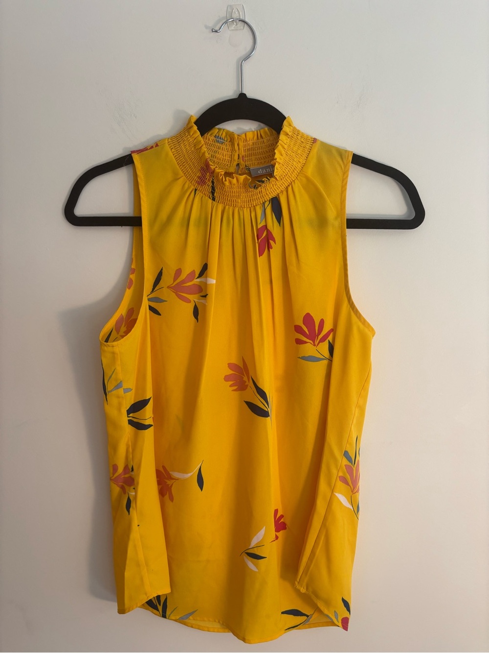 Daniel Rainn Sleeveless Yellow Floral Mock Neck Top